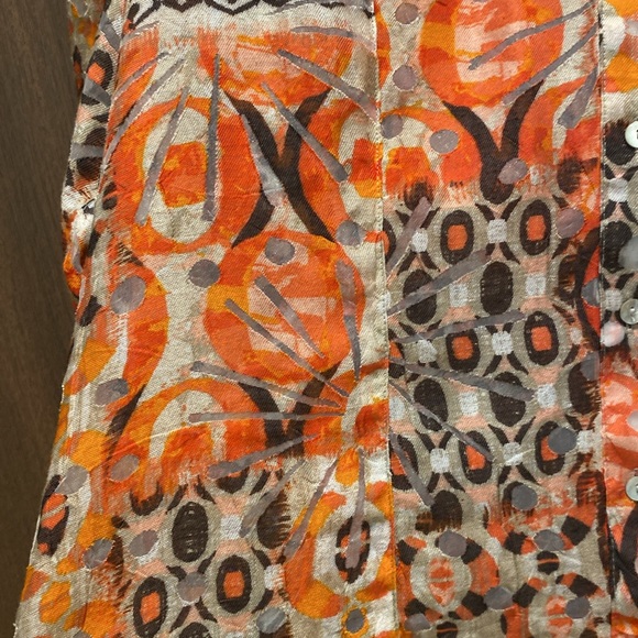 Ruby Rd. Orange Abstract Button Down Top Size 14 Mesh Detail Smocked Back Waist - Picture 12 of 16